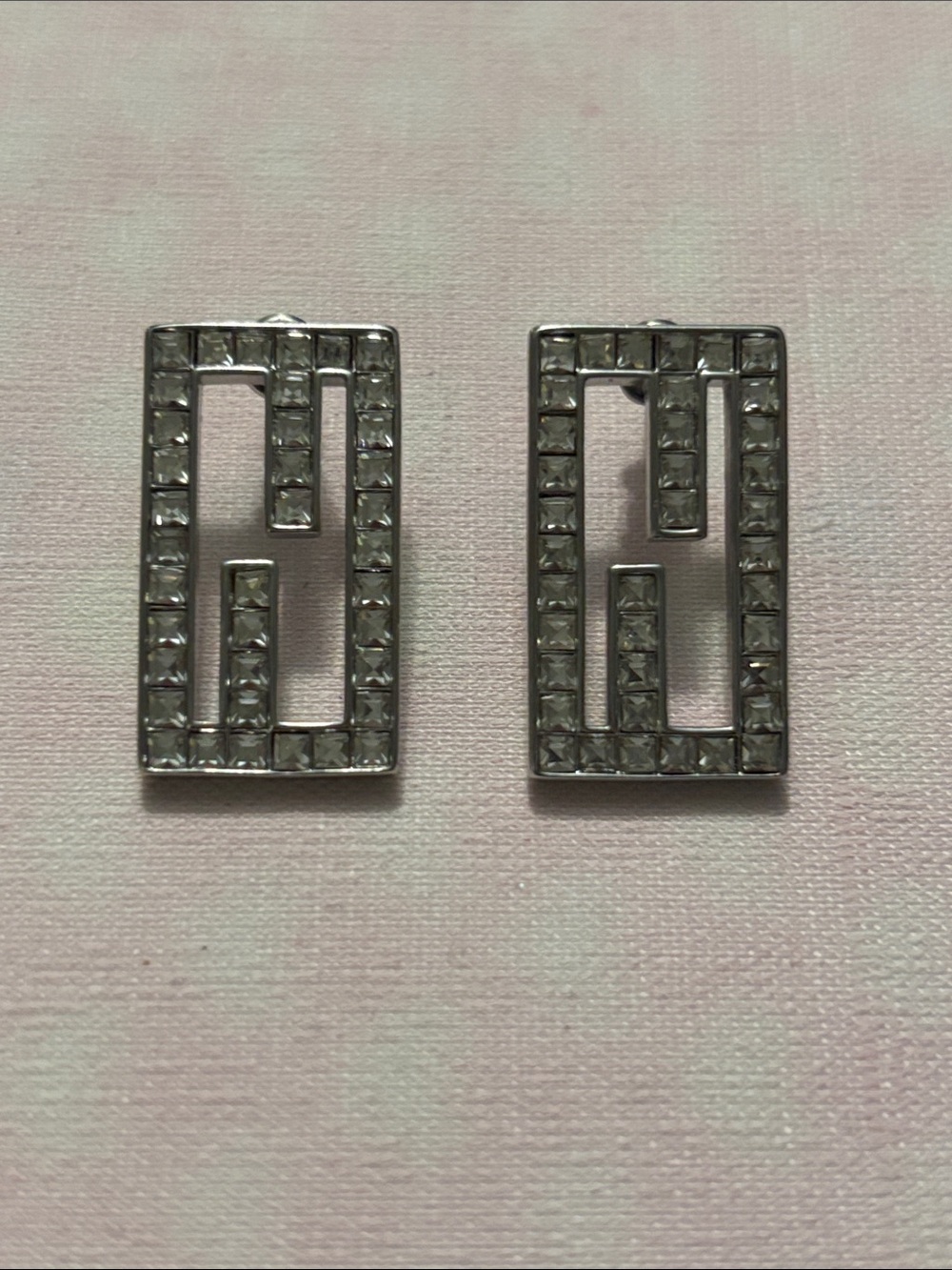 Fendi Diamond Rectangular Stud Earrings